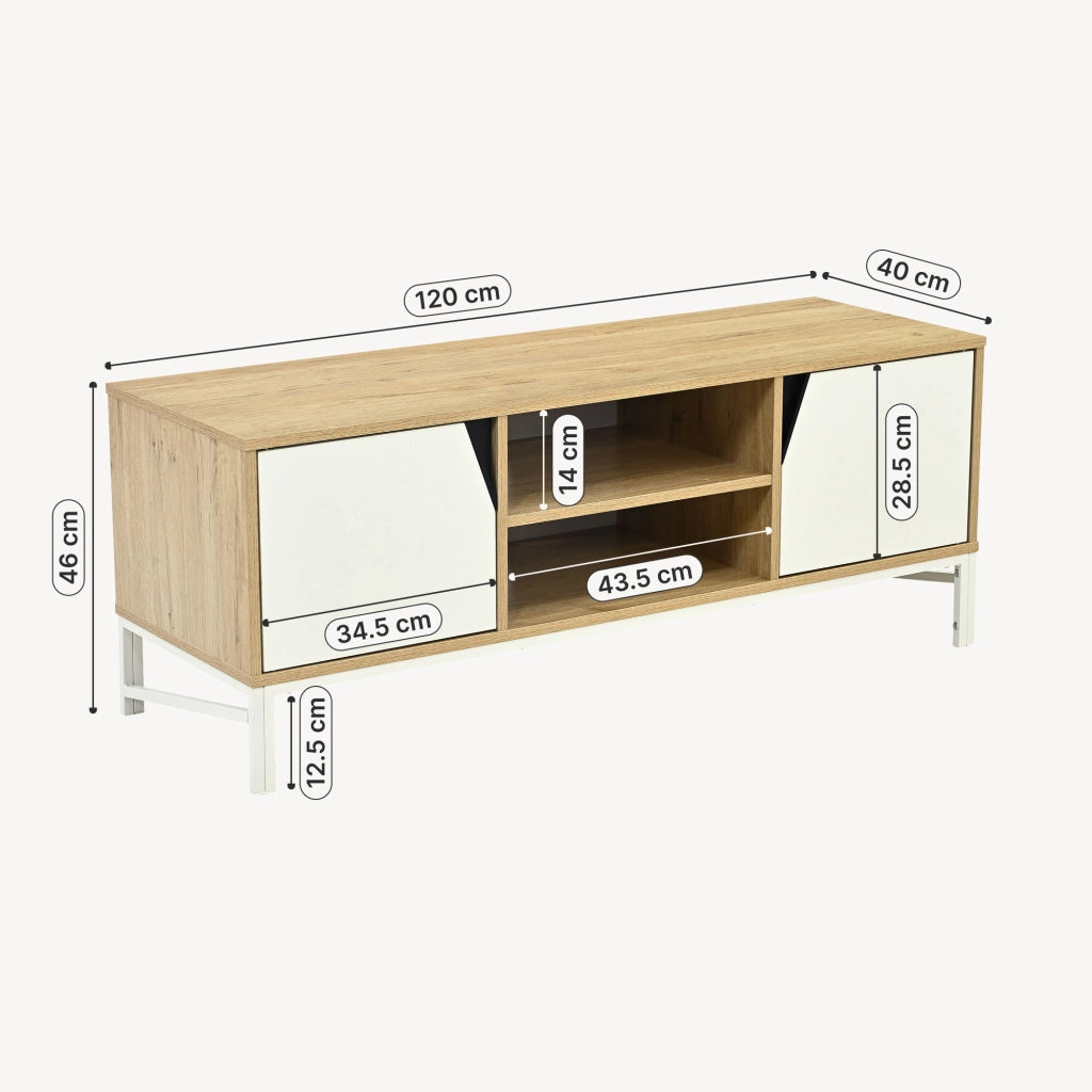 Mobile Porta TV Kerrköndam a 2 Ante 120 x 40 x 46 cm - Effetto Rovere / Bianco [en.casa]