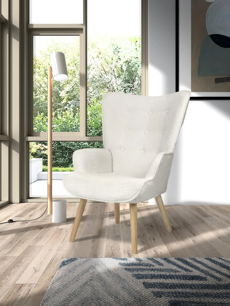 Poltrona Hispanohogar tessuto bouclé bianco gambe Hispanohogar legno 96x67x76