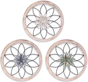 Decorazione per Parete Rustica - 3 Pezzi - Decorazione per Parete Metallo/Legno - Decorazione per la Casetta - Camera da Letto/Soggiorno - Design Unico con Fiori 3D - Decorazione per Muro