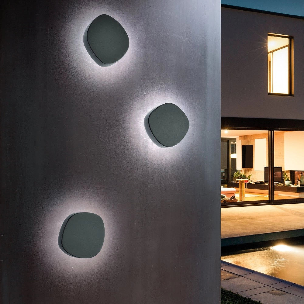 Applique LED da parete Zafferano Ciottolo IP54 7W 890lm 3000K in alluminio Grigio Scuro