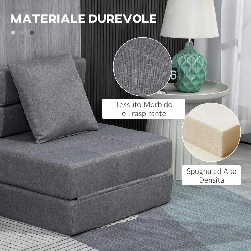 POLTRONA LETTO SINGOLO DA TERRA PIEGHEVOLE CON CUSCINO INCLUSO, 70X70X61 CM, GRIGIO