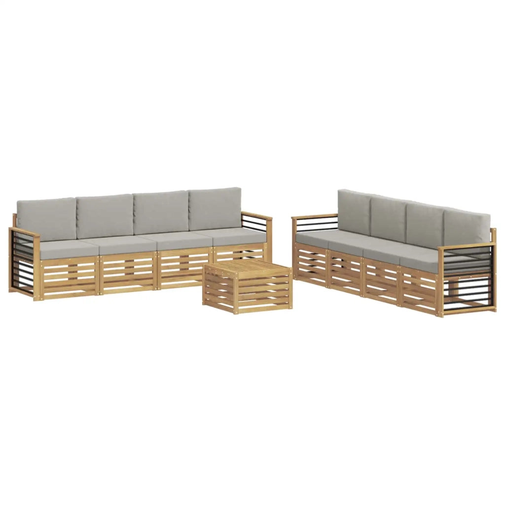 Set divani con cuscino 9 pcs Bianco e Grigio Chiaro Poliestere