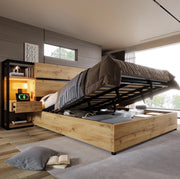 Letto matrimoniale contenitore in stile industriale con ricarica USB e Type-C