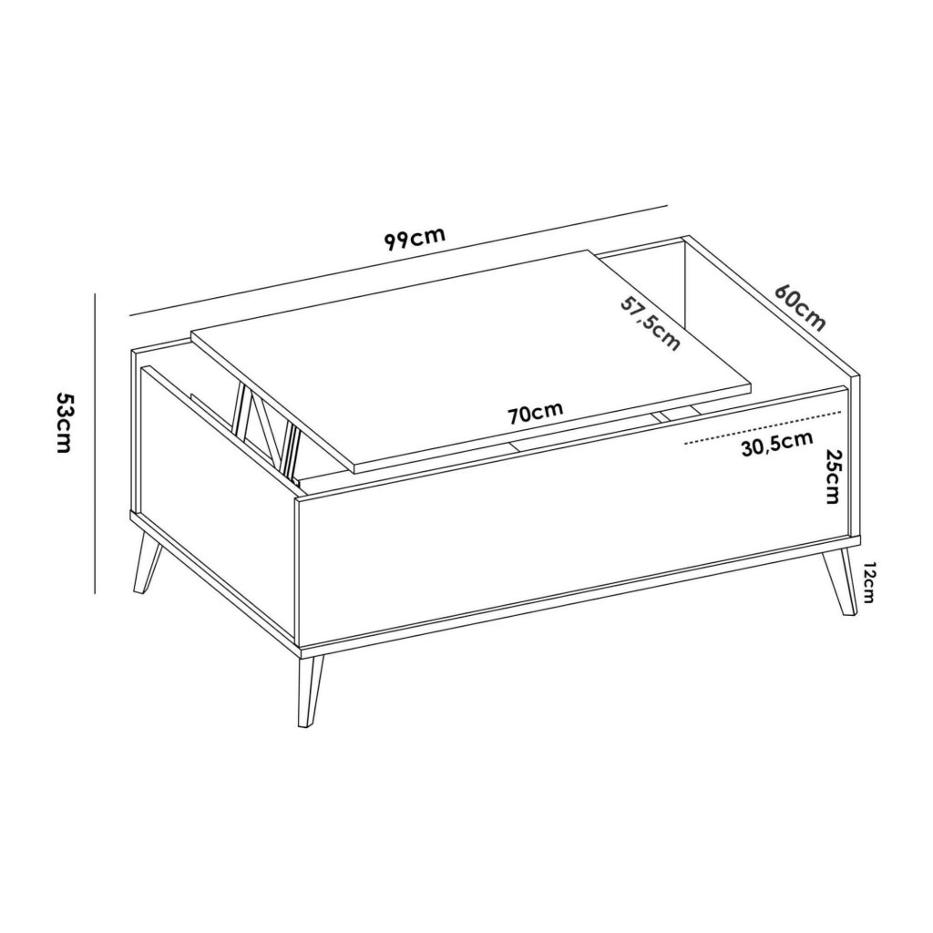 Tavolino da salotto Alexius, Porta riviste da soggiorno con vano portaoggetti, Tavolo basso da caffÒ¨ elevabile, 99x60h41 cm, Antracite e Rovere