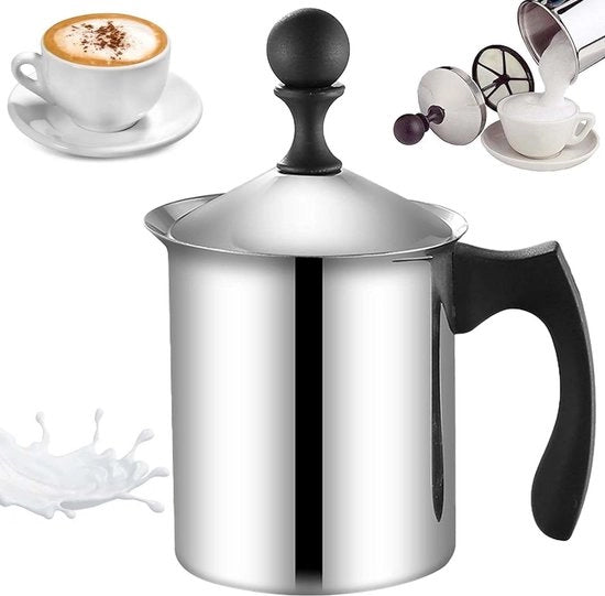 Schiuma manuale per caffè 800 ml in acciaio inossidabile - schiuma per caffè con doppia sottopressione - meccanismo di pompaggio speciale - zecca a doppia sottopressione - manuale.