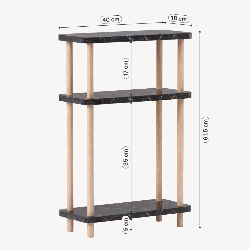 Scaffale da Terra Multiuso Nampernu a 3 Piani 62 x 40 x 18 cm - Effetto Marmo Nero [en.casa]