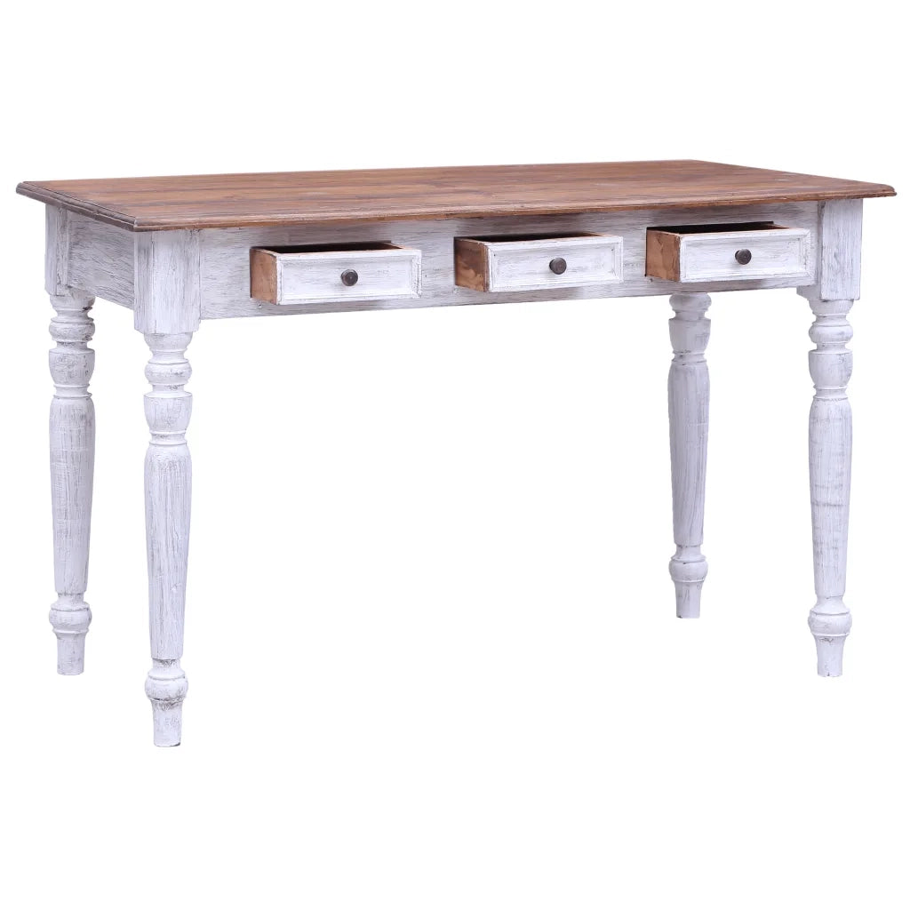 Scrivania con Cassetti Bianca 117x57x75 cm Massello di Mogano 283908