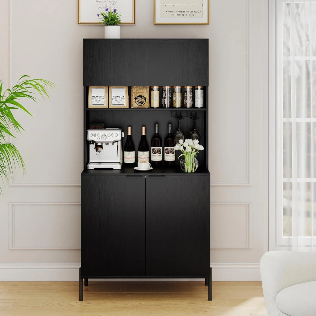 Armadio da cucina con piano di lavoro, armadietto a buffet con stazione di ricarica, buffet da cucina con porta bicchieri da vino e scaffale regolabile, multiuso, 80 x 40 x 164 cm