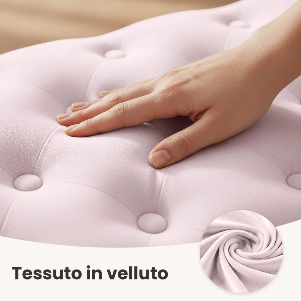 Panca imbottita in velluto trapuntato 80 cm MADRID Rosa Cipria