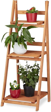 Hortoletto a 3 livelli pieghevole con contenitore per piante in legno marrone, dimensioni: 1075 x 41 x 40 cm.