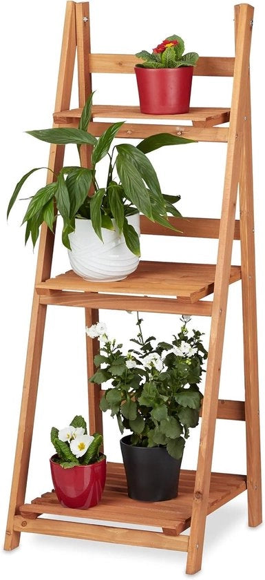 Hortoletto a 3 livelli pieghevole con contenitore per piante in legno marrone, dimensioni: 1075 x 41 x 40 cm.