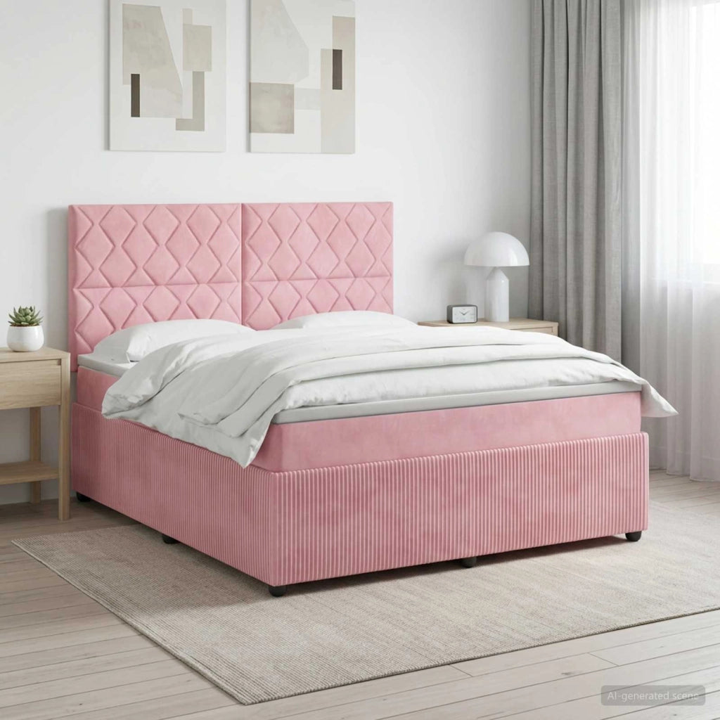 Letto box spring con materasso Rosa 160 x 200 cm Velluto 3454648