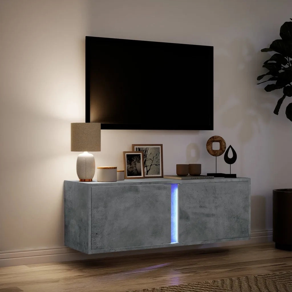 Mobile TV a Parete con Luci LED Grigio Cemento 100x31x35 cm 852267