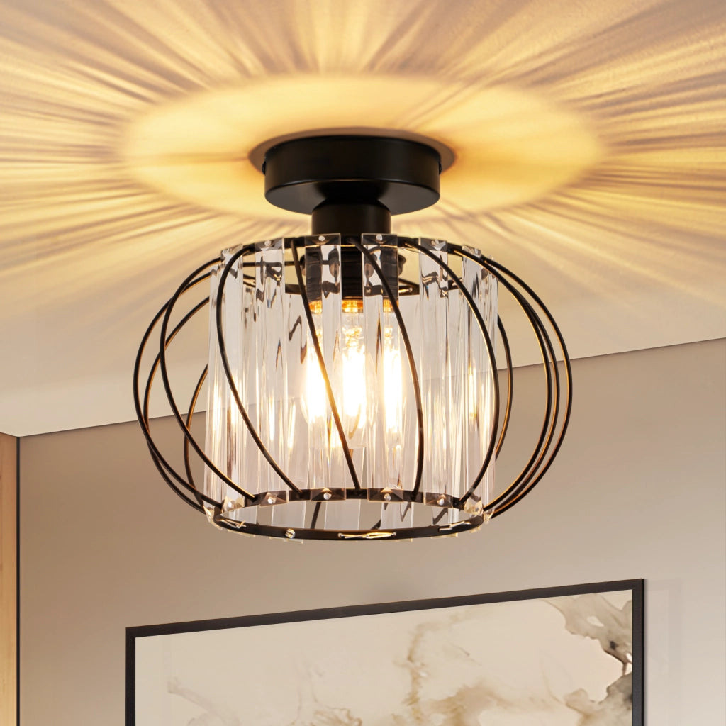 ZMH Lampada da soffitto vintage in cristallo 25 cm metallo nero E27 senza lampadina