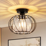 ZMH Lampada da soffitto vintage in cristallo 25 cm metallo nero E27 senza lampadina