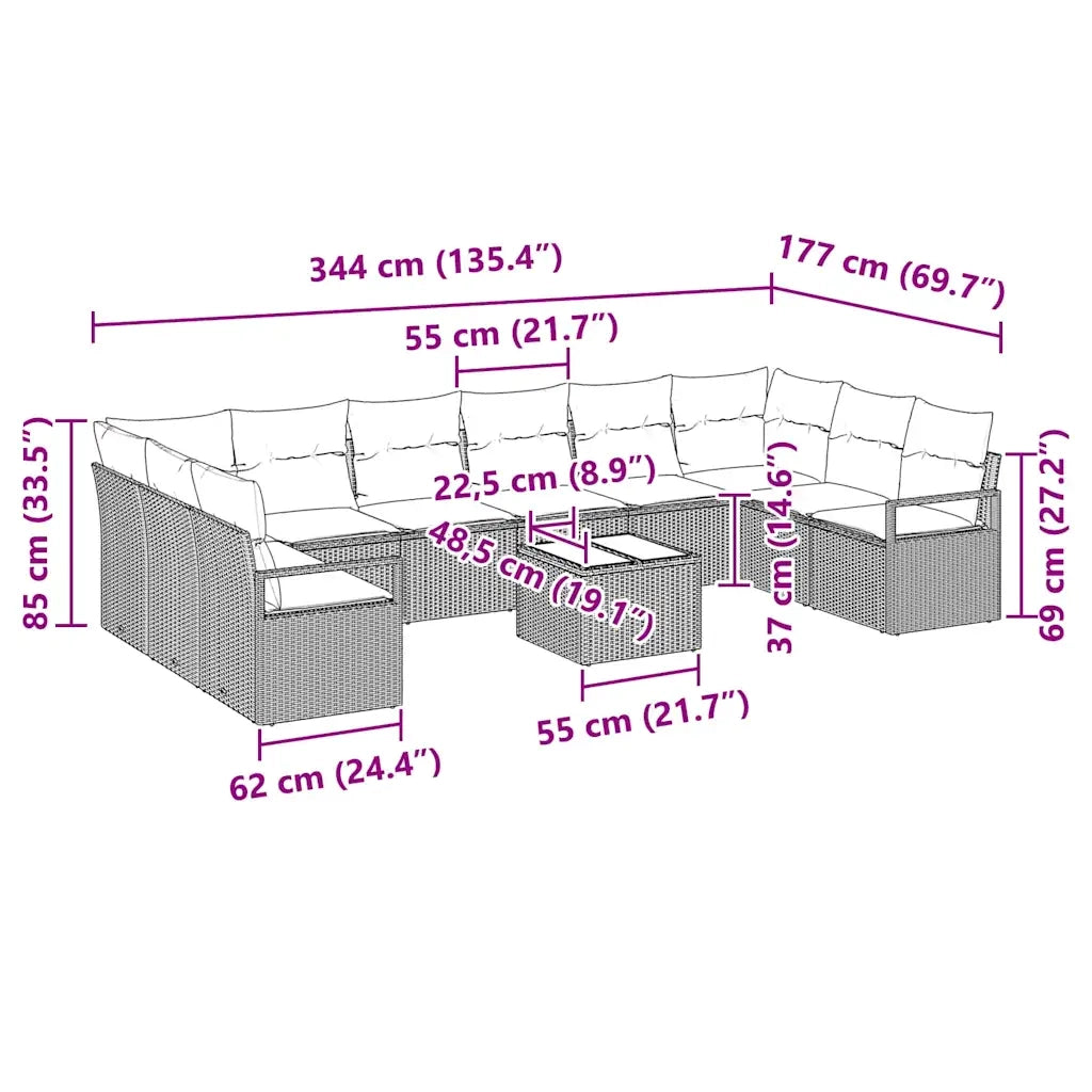 Set di divani con cuscino 11 pcs Marrone polyrattan 3346568