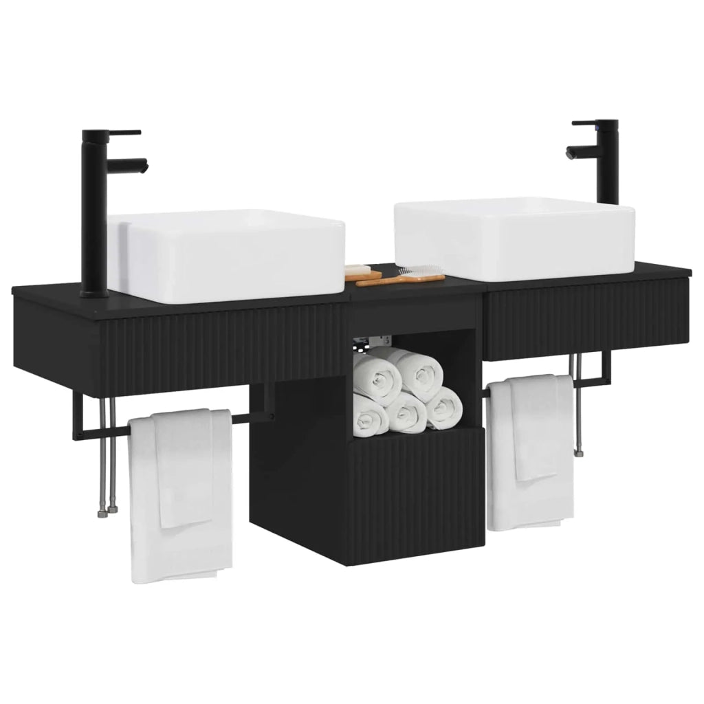 Set di mobili per il bagno 3 pz Nero Legno ingegnerizzato 3405598