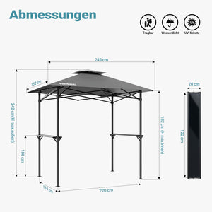 Gazebo per barbecue grigio 2,45 x 1,52 m con telone di copertura e due ripiani