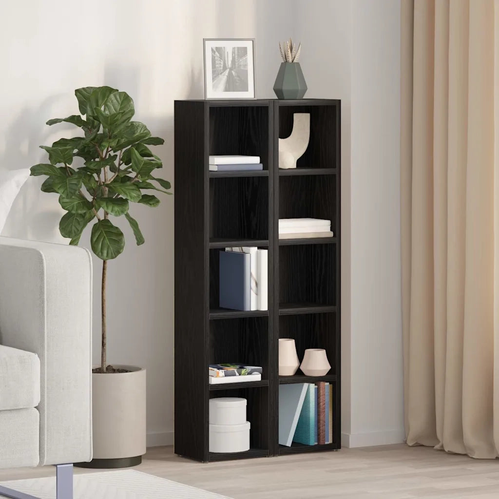 Scaffali Porta CD 2 pz Rovere Nero 21x16x93,5 cm in Truciolato