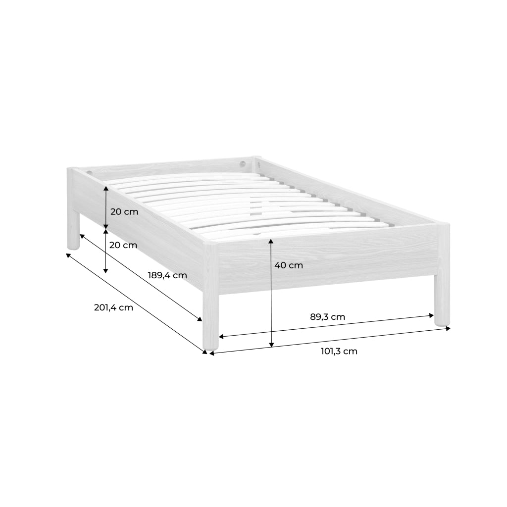 Letto con rete a doghe 90x190cm decorazione legno, marrone naturale