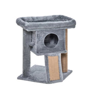 ALBERO PER GATTI CON CASETTA PER GATTI E LETTINO IN PELUCHE, TIRAGRAFFI IN JUTA E PALLINA, GRIGIO
