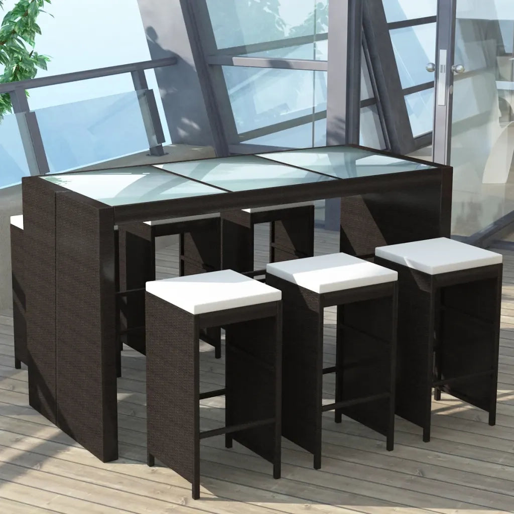 Set da Bar da Giardino 7 pz con Cuscini in Polyrattan Marrone 41836