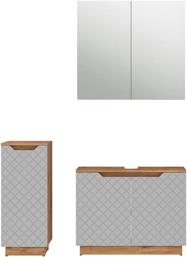 Set di mobili da bagno Lotta, Grigio, 79.6 cm, composto da mobile sottolavabo, specchiera e mobile medio