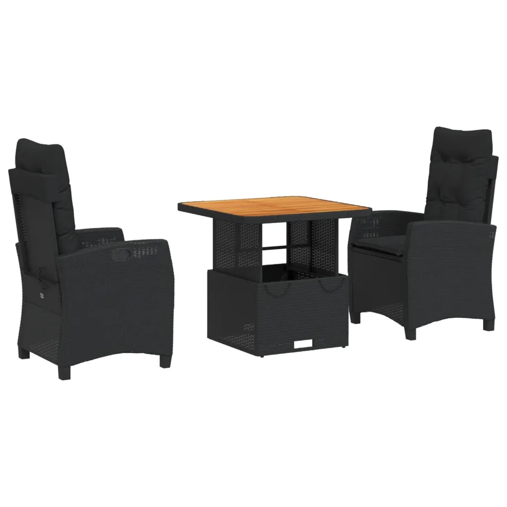 Set da Pranzo da Giardino 3 pz con Cuscini Nero in Polyrattancod mxl 90891