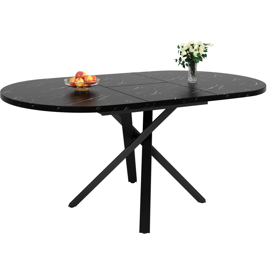 Tavolo rotondo allungabile effetto marmo 100/140 cm in MDF e metallo nero