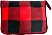 Dezen reisdeken compact, con riempaglio per valigia e clip per zaino, 100x150cm, a quadri rossi