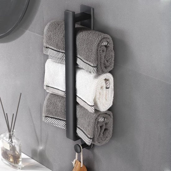 Manicotto autoadesivo per asciugamani 40 cm acciaio inossidabile bagno cucina nero - maniglione per asciugamani con ganci