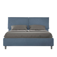 Letto Matrimoniale 160x210 cm con Rete e Contenitore con Testata e Alzata Comoda Imbottito in Microfibra Mados Blu