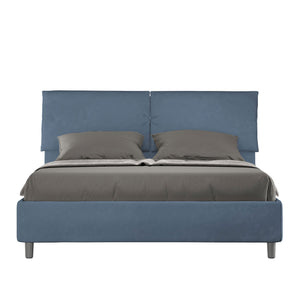 Letto Matrimoniale 160x210 cm con Rete e Contenitore con Testata e Alzata Comoda Imbottito in Microfibra Mados Blu