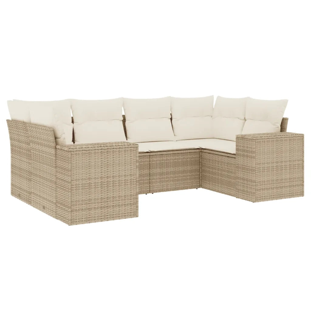 Set Divano da Giardino 6 pz con Cuscini Beige in Polyrattan 3255315