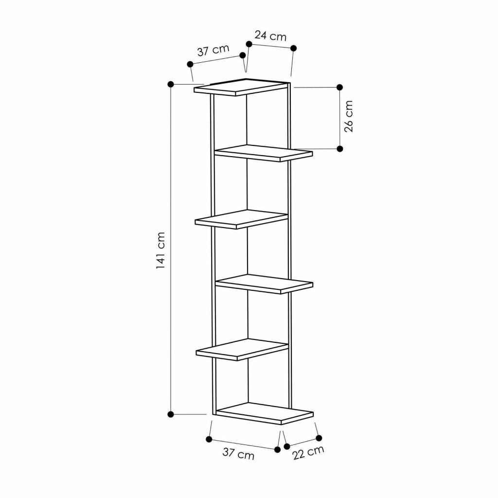Libreria Bud, Scaffale da ufficio, Mobile portalibri, Biblioteca, 37x24h141 cm, Bianco