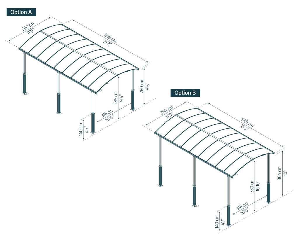 Carport  in Alluminio 3.6 X 6.5 m Canopia Alpine Alto RV