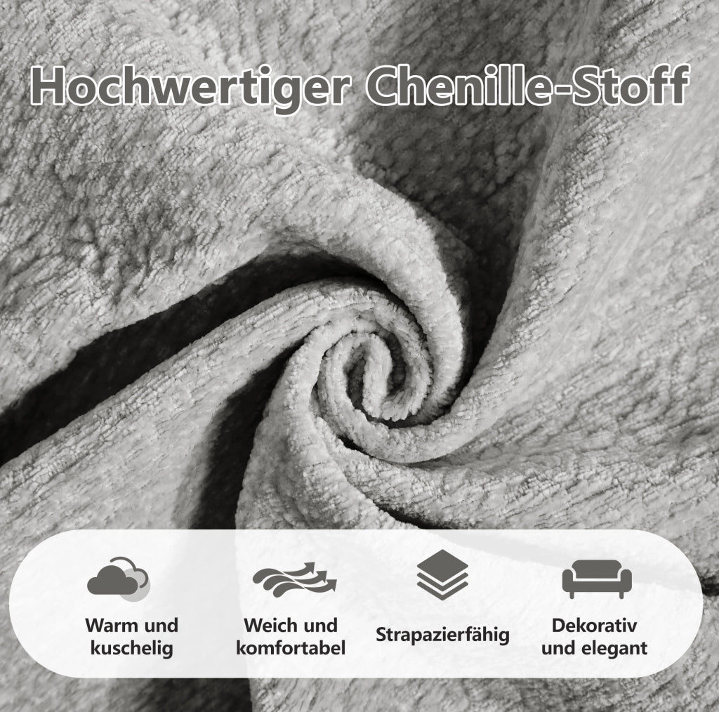 Divano angolare modulare a L 4 posti con pouf mobile 330x149x90 cm in chenille grigio chiaro