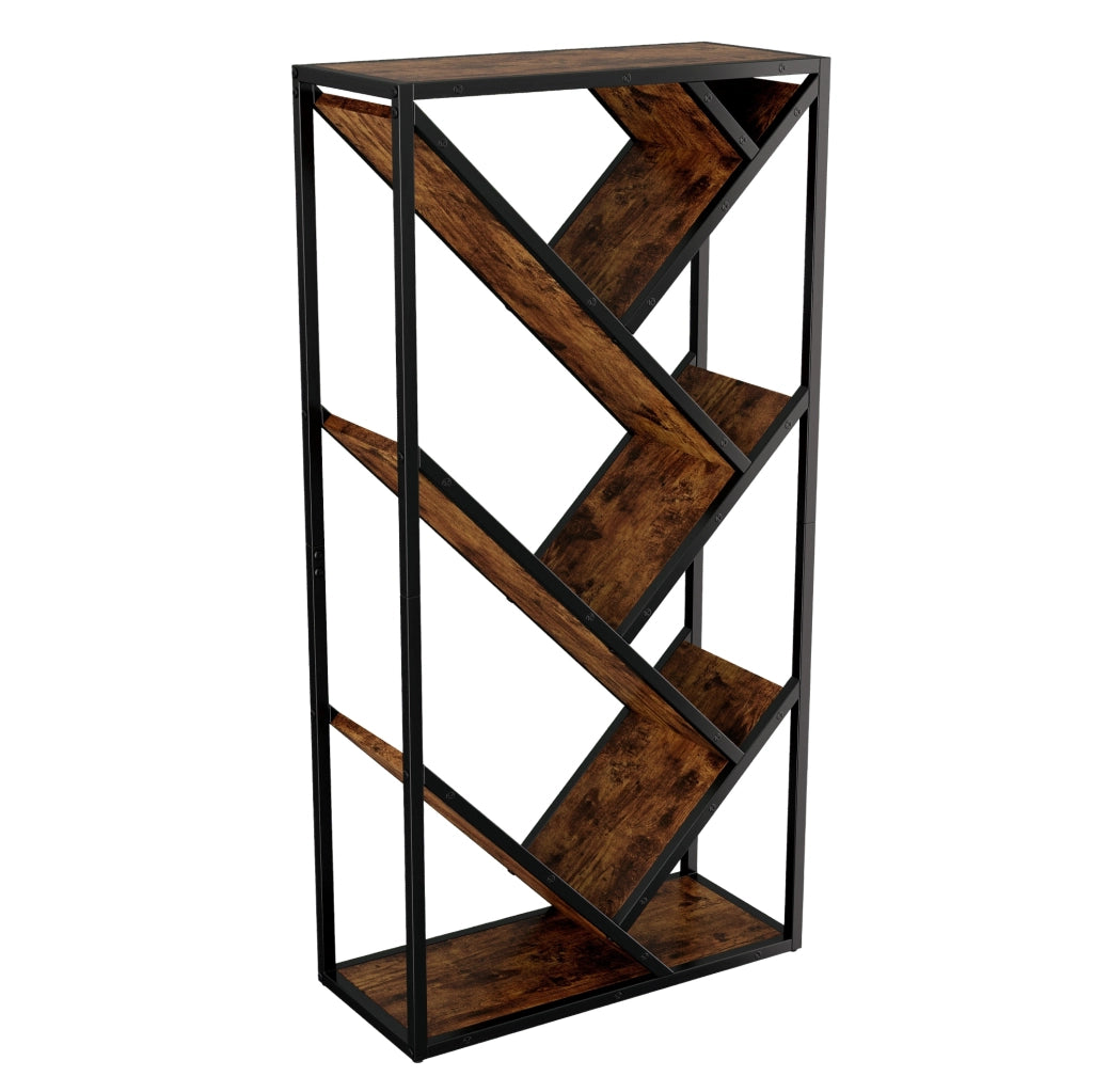 Libreria ad albero 80×35×160 cm, 8 ripiani, MDF e metallo