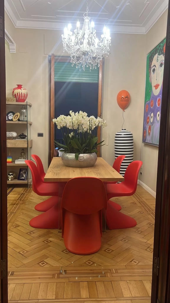 Tavolo fisso in legno rovere impiallacciato 160x90  spessore 4 cm e gambe in vetro (812) - Mobili 2G
