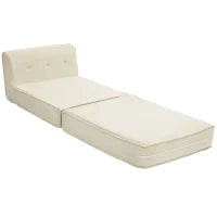 Poltrona Letto Pieghevole con Schienale Imbottito, 73x100x60cm, Bianco Crema