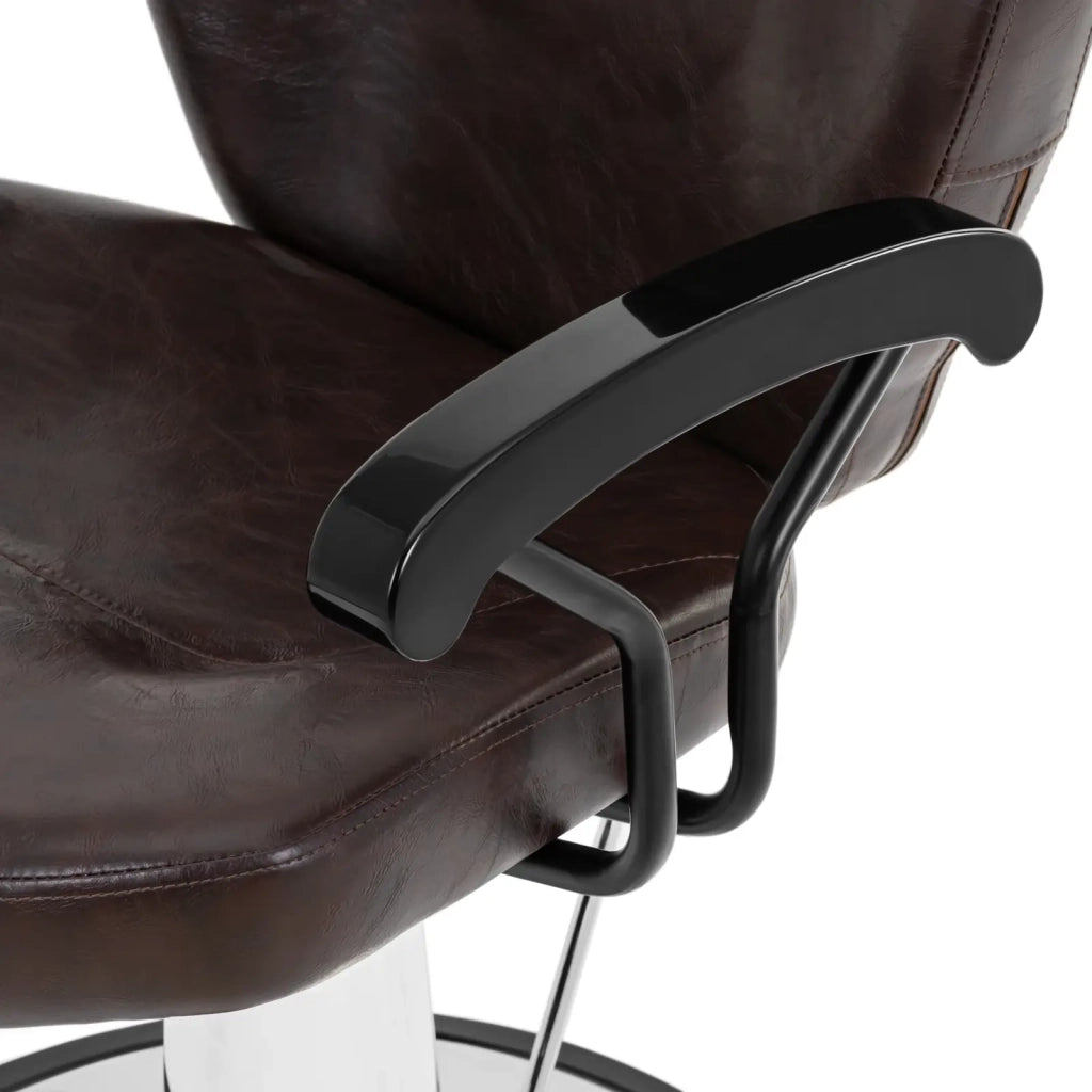 Poltrona professionale da parrucchiere con poggiatesta e poggiapiedi altezza seduta 64 cm 150 kg acciaio PU marrone 14_0008965