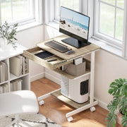 Scrivania PC compatta con cassetto, ripiani e 4 ruote