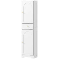 Armadietto Alto da Bagno Stretto con 2 Porte Arco Cassetto e Ripiani Regolabili Moderno 40x29,5x170 cm Bianco
