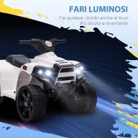 Quad Elettrico per Bambini ATV 6V, Quad per Bambini con Fari e Clacson, Velocità 3km/h, Età 18-36 Mesi, 65x40x43cm, Nero Bianco