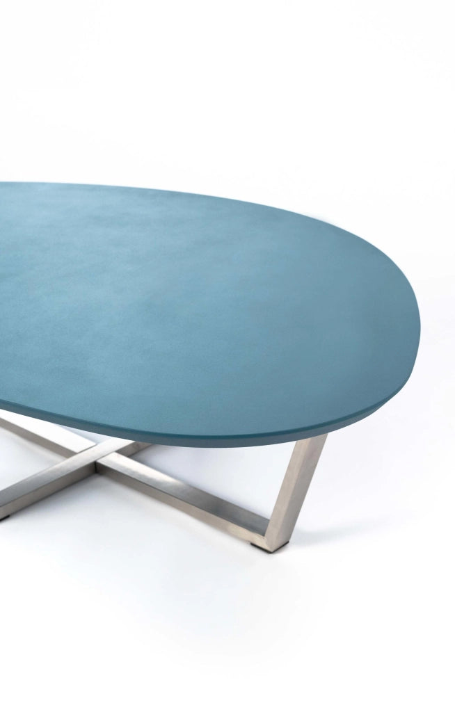 Tavolino 80x140xH32 cm in MDF e Metallo Drop Verde Petrolio