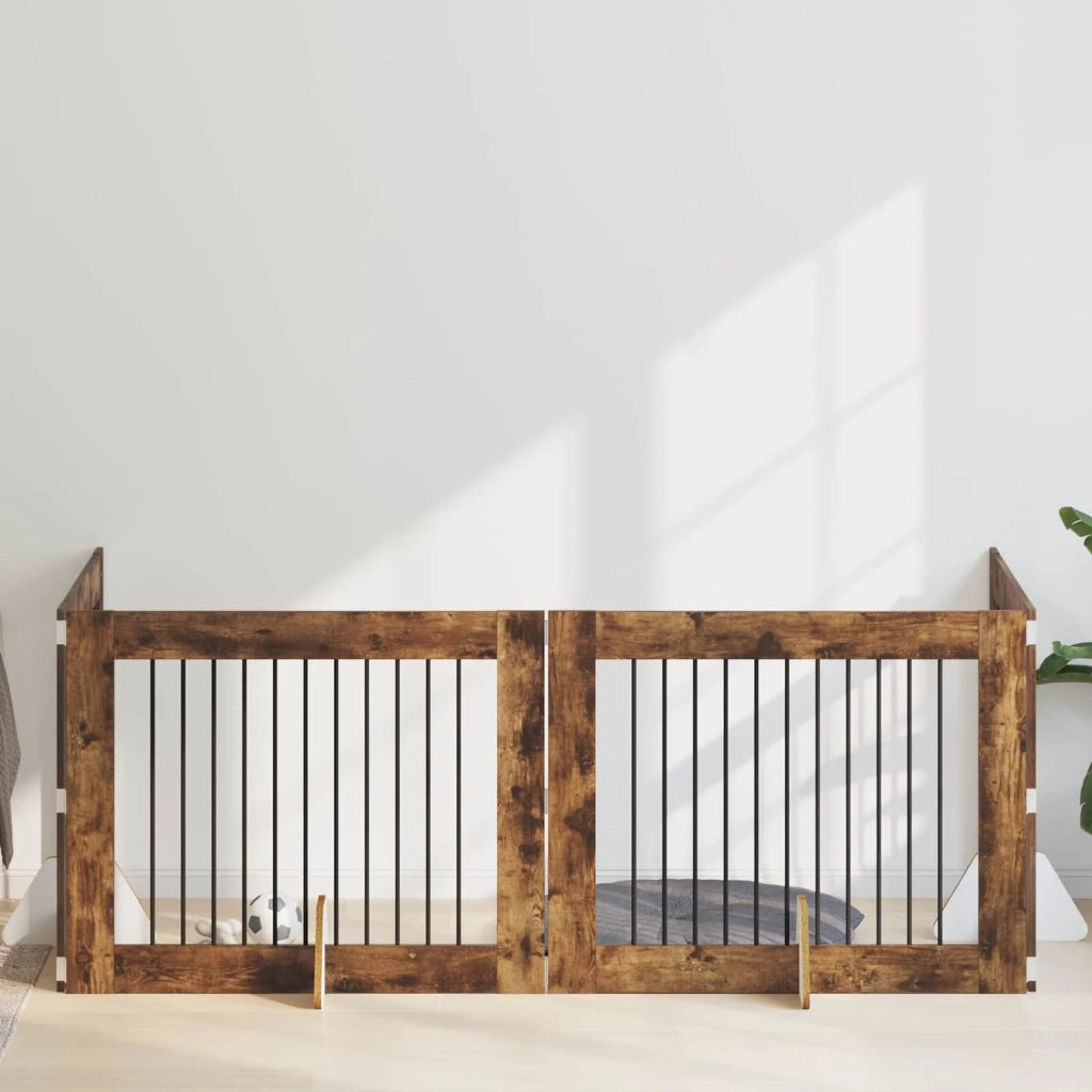 Cancello per cani con supporti 4 pcs Rovere Fumo 100 x 80 cm