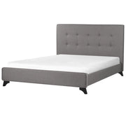 Letto Imbottito in tessuto Grigio Rete Doghe Testata Alta Piedini Legno 140 x 200 cm in stile moderno