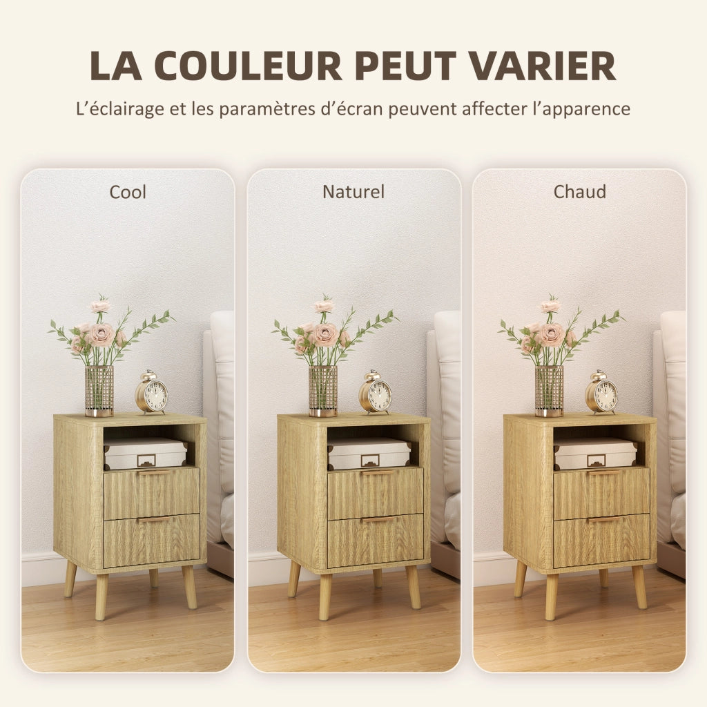 Comodino con 2 cassetti e vano aperto ¨C Zephmum ¨C Rovere 40x40x61 cm