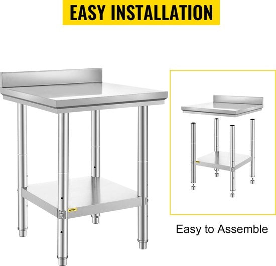 Tavolo di lavoro - Cucina - Cucina commerciale - Con schermo a spazzola - Acciaio inox - 60 x 60 x 88 cm
