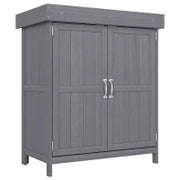 Armadio da Giardino a 2 Ripiani in Legno di Abete con Tetto Apribile, 74x43x88 cm, Grigio Scuro